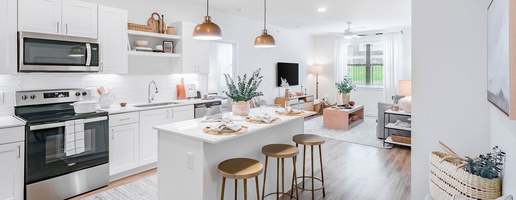 large open dining and kitchen